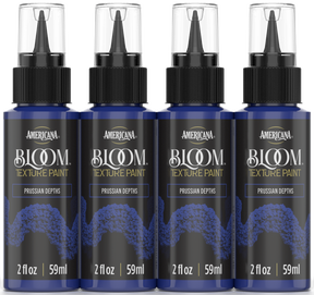 Retique It® Bloom Texture Paint 4-pack in Prussian Depths, showing textured paint containers with deep blue finish and vibrant color.