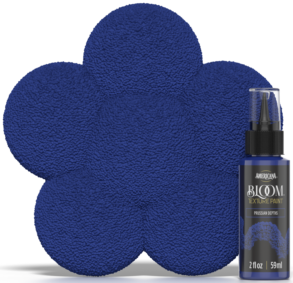 Retique It® Bloom Texture Paint 4-pack in Prussian Depths with color swatch and textured paint sample visible.