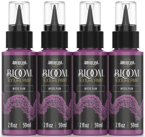 Retique It® Bloom Texture Paint 4-pack in Mystic Plum, featuring textured paint bottles with vibrant purple shades.