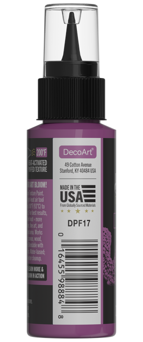 Retique It® Bloom Texture Paint 4-pack in Mystic Plum, showing textured paint swatches on a surface with rich purple hues.