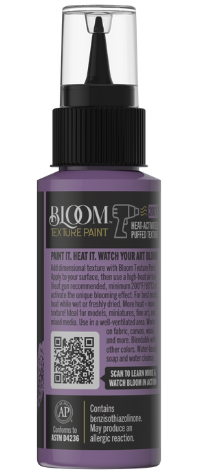 Retique It® Bloom Texture Paint 4-pack in Lavender Ash, showing textured paint cans with lavender-gray finish and product label.