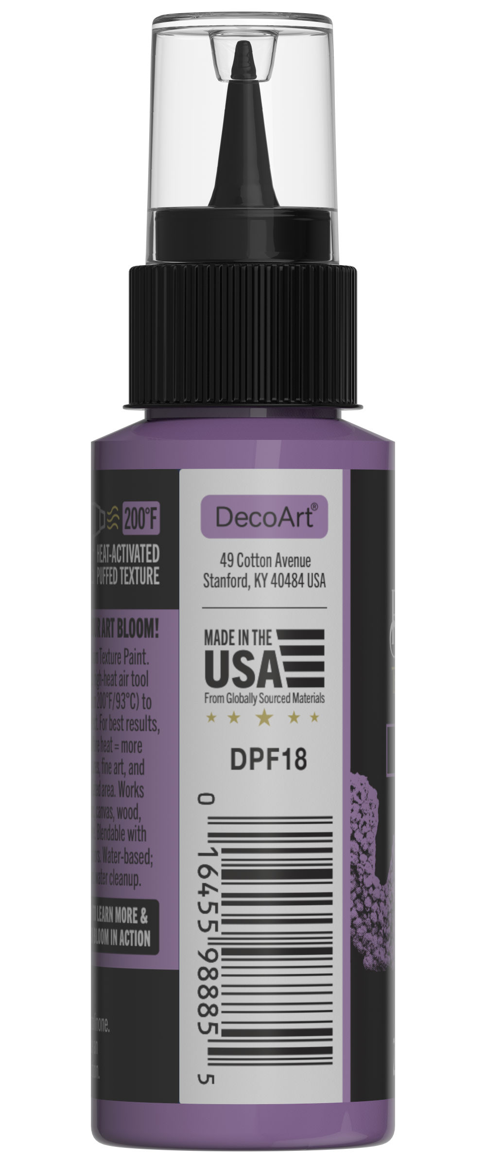 Retique It® Bloom Texture Paint 4-pack in Lavender Ash, showing textured paint cans and color swatches for decorative wall finishing.