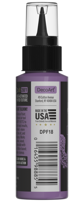 Retique It® Bloom Texture Paint 4-pack in Lavender Ash, showing textured paint cans and color swatches for decorative wall finishing.