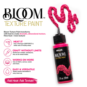 DecoArt Bloom Texture Paint Sun Relic showcasing textured, shimmering gold finish on a painted surface.