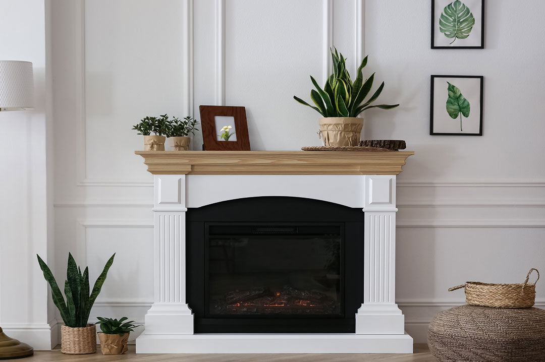 Retique It® Raw Wood Kit in dark wood finish, medium size, showing a textured fireplace mantle with natural wood grain details.