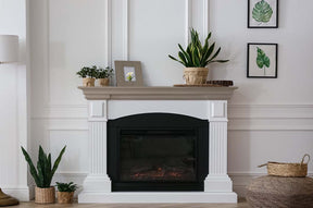 Retique It wood finish kit with four Harbor Gray exterior top coat bottles for smooth fireplace mantle wood finishing.