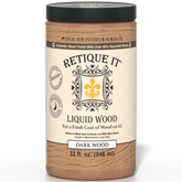 Retique It® Liquid Wood interior paint in 32oz dark finish, displayed on a surface with a smooth, 3D textured appearance.