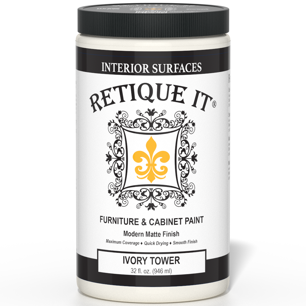 Retique It® Renaissance Furniture Paint in Ivory Tower, 32oz, showing the front label and product packaging.