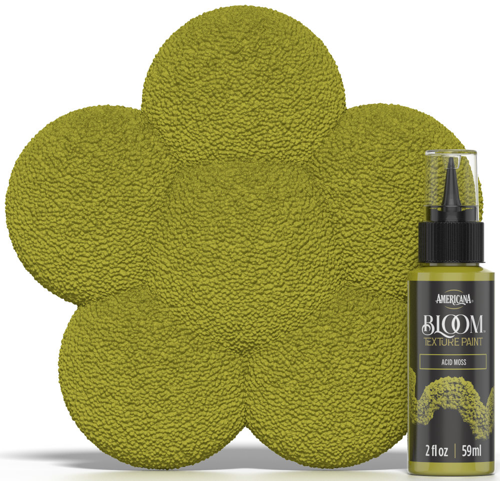 Retique It® Bloom Texture Paint 4pk in Acid Moss with sample swatch showing textured moss-green surface.