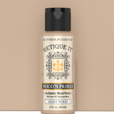 Retique It Liquid Wood Wood'n Primer in Light Wood, 2 oz sample, showing the primer applied to a wood surface.