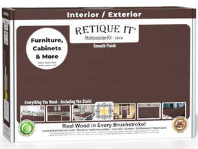 Retique It® Multi-purpose Smooth Finish Kit in Java for exterior wood, includes top coat and matte finish.