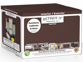 Retique It® wood finish kit in Java with four large bottles, designed for smooth, multi-purpose wood finishing projects.