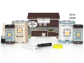Retique It® Wood'n Cabinet Kit with 48 Java-stained cabinet doors, smooth finish, designed for kitchen or bathroom cabinetry.