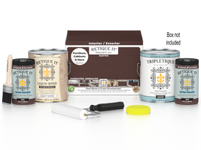 Retique It® Multi-purpose Java Smooth Finish Kit for interior wood surfaces, includes four large top coat bottles with matte finish.
