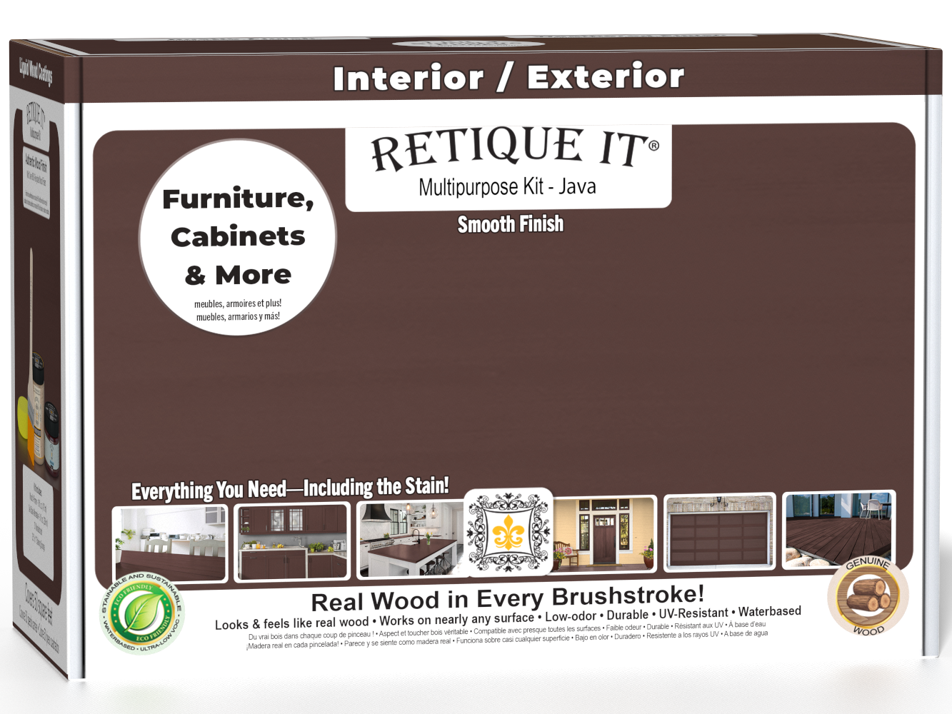 Retique It® Java Multi-purpose Smooth Finish Kit (Med) for wood furniture, featuring a sleek, even finish in a compact box.