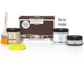 Retique It® Java multi-purpose wood finish kit with smooth matte top coat, includes application tools and instructions.
