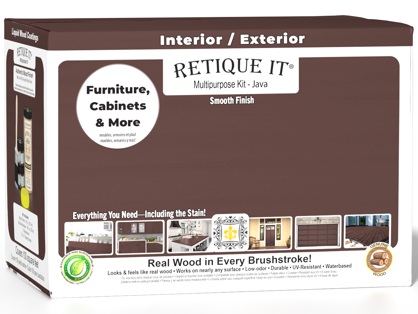 Large Java wood finish kit with exterior top coat, matte smooth finish, from Retique It® Wood'n Finish Kits.