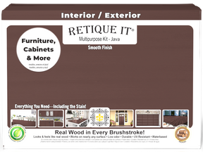 Retique It® Multi-purpose Smooth Finish Kit in Java for exterior wood, includes large box with top coat and matte finish products.