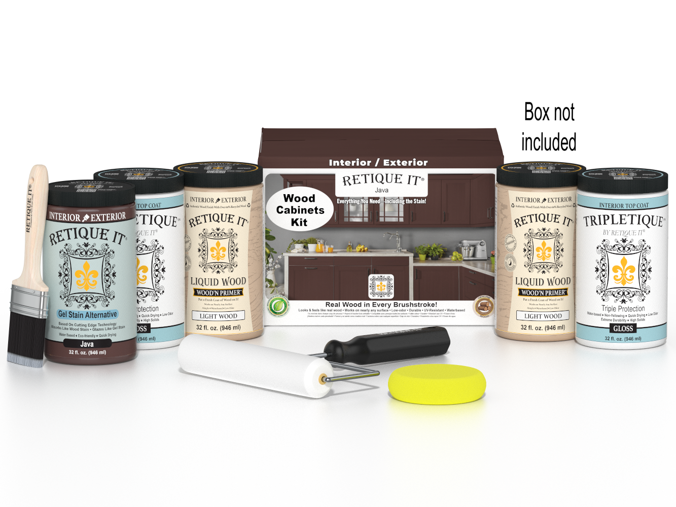Retique It® Wood'n Cabinet Kit Java stain with 24 smooth cabinet doors, ideal for kitchen or bathroom cabinetry.