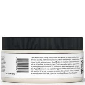 Retique It® Liquid Wood 8oz jar in bleached finish, showing the back of the container with product label and clear liquid interior.