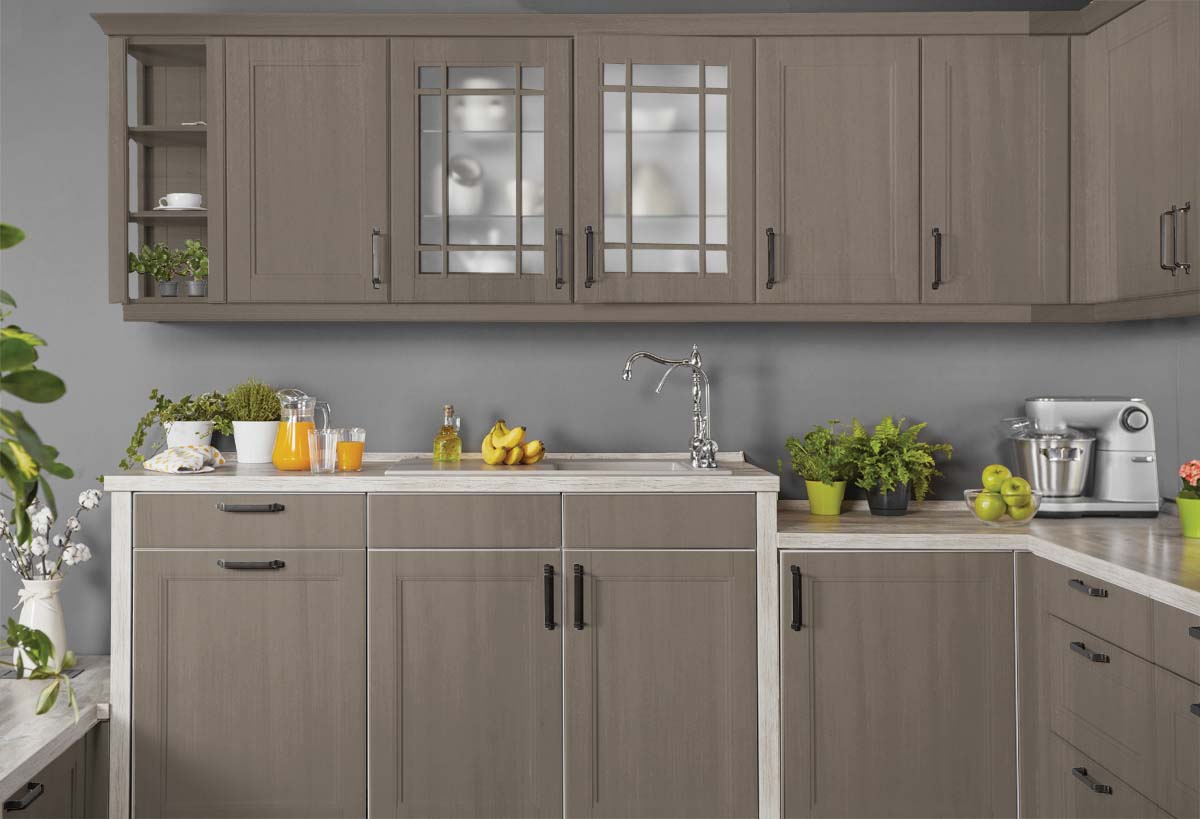 Retique It Multi-purpose Smooth Finish Kit for exterior wood surfaces in Harbor Gray, featuring four large top coat containers.