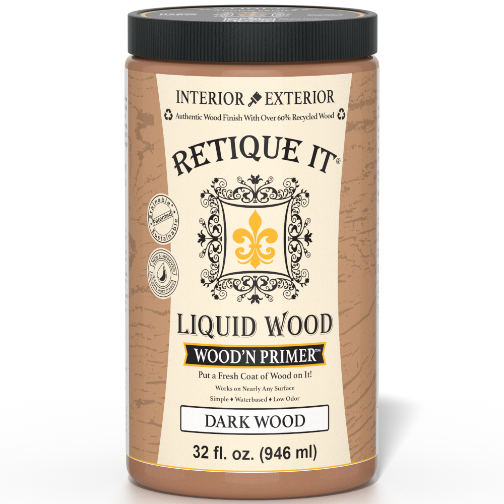 Retique It® Wood'n Primer in Dark Wood, a primer for dark wood surfaces, shown in a natural close-up image.