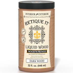 Retique It® Wood'n Primer in Dark Wood, a primer for dark wood surfaces, shown in a natural close-up image.