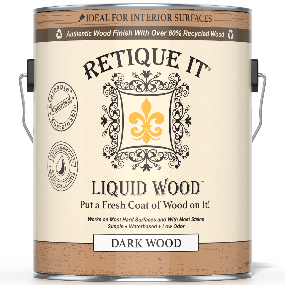 Dark Liquid Wood paint by Retique It® in a 128oz container, designed for interior wood finish application.