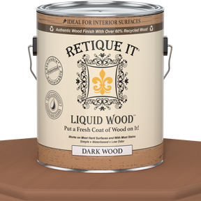 Dark Liquid Wood paint by Retique It® in 128oz size, shown in a dark stain finish for interior wood projects.