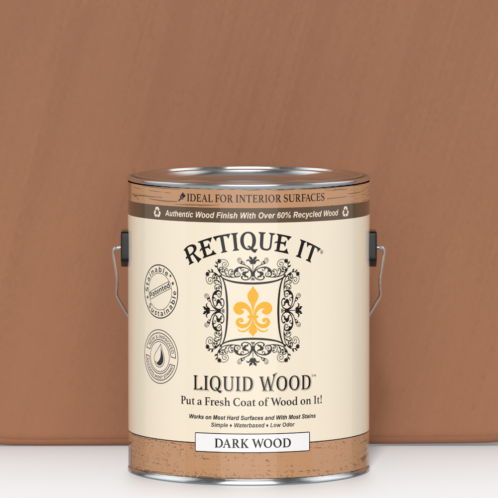 Dark Liquid Wood paint by Retique It® in a 128oz container, designed for interior wood finishing and refinishing projects.