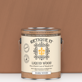 Dark Liquid Wood paint by Retique It® in a 128oz container, designed for interior wood finishing and refinishing projects.
