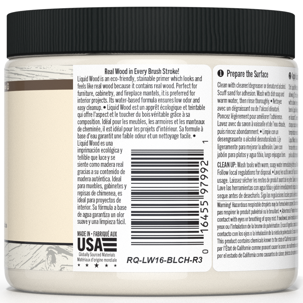 Retique It® Liquid Wood Wood'n Primer in bleached wood finish, 16 fl oz, for preparing surfaces for wood finishing or painting.