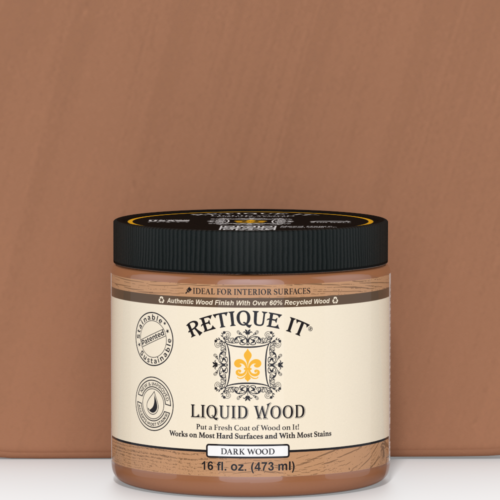 Dark 16oz Liquid Wood paint by Retique It® for interior wood furniture and surfaces with a rich, natural wood finish.