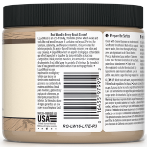Retique It® Liquid Wood paint in 16oz light interior finish, showing a container of natural wood-colored liquid paint for interior projects.