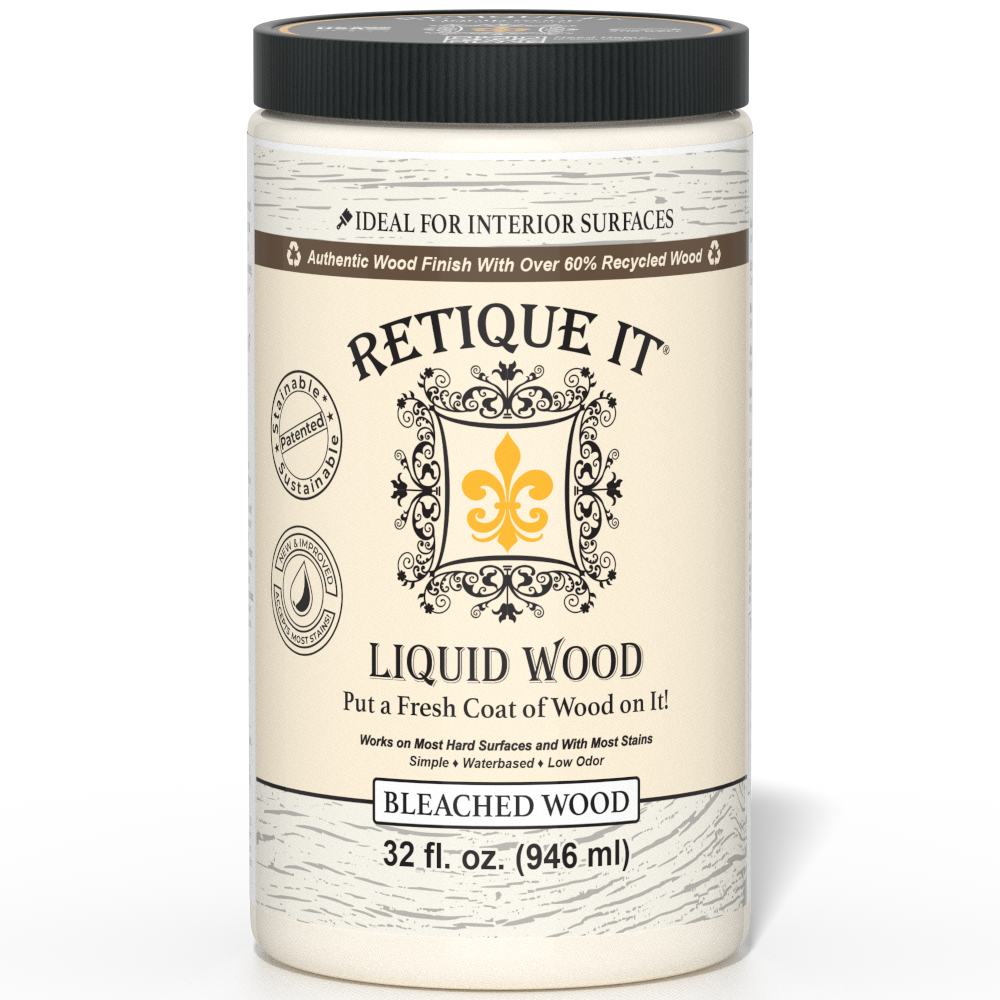 Liquid Wood 32oz bleached interior paint by Retique It® in a container, ready for interior wood finishing and decorating.