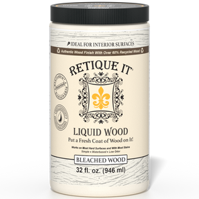 Liquid Wood 32oz bleached interior paint by Retique It® in a container, ready for interior wood finishing and decorating.