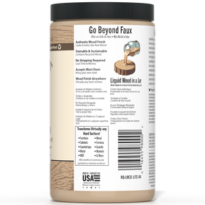 Retique It® Liquid Wood 32oz Light interior paint in a clear container, ready for wood finishing and interior decorating projects.