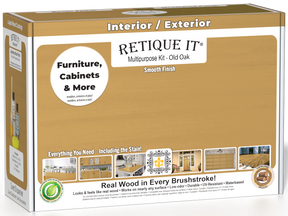 Retique It® Multi-purpose Smooth Finish Kit in Old Oak for interior wood top coat, includes brushes and applicators in a box.