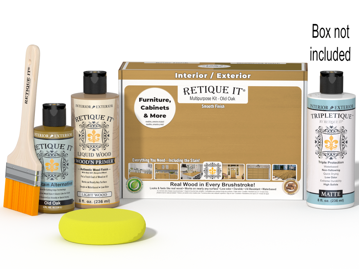 Retique It® Multi-purpose Smooth Finish Kit in Old Oak for interior top coat, featuring wood finish and matte surface.