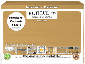 Retique It® Multi-purpose Smooth Finish Kit in Old Oak for interior wood projects, includes four large top coat bottles in a box.
