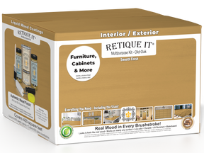 Retique It® Multi-purpose Smooth Finish Kit in Old Oak for exterior wood projects, includes four large top coat containers.