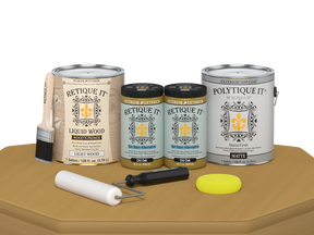 Retique It® Multi-purpose Smooth Finish Kit in Old Oak for exterior wood projects, includes four large top coat bottles with matte finish.