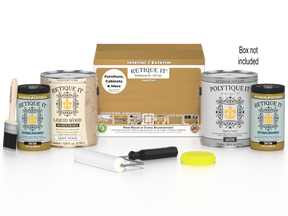 Retique It® Multi-purpose Smooth Finish Kit in Old Oak for exterior wood projects, includes four large top coat bottles with matte finish.