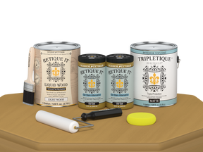 Retique It® Multi-purpose Smooth Finish Kit in Old Oak for interior wood projects, includes four large top coat bottles with matte finish.