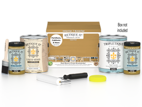Retique It® Multi-purpose Smooth Finish Kit in Old Oak for interior wood projects, includes four large top coat bottles with matte finish.