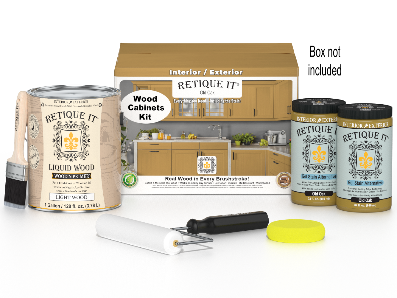 Retique It® Wood'n Cabinet Kit with 48 Old Oak stained doors and smooth finish, ideal for kitchen or bathroom cabinetry.
