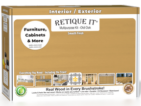 Retique It® Multi-purpose Smooth Finish Kit (Med) in Old Oak for exterior wood, featuring matte top coat and wood finish components.