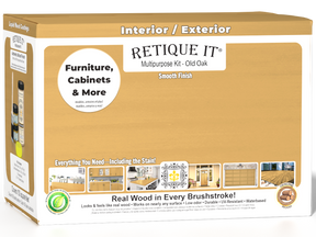 Retique It® Multi-purpose Smooth Finish Kit (Large) in Old Oak for interior wood projects, includes matte top coat and finishing tools.