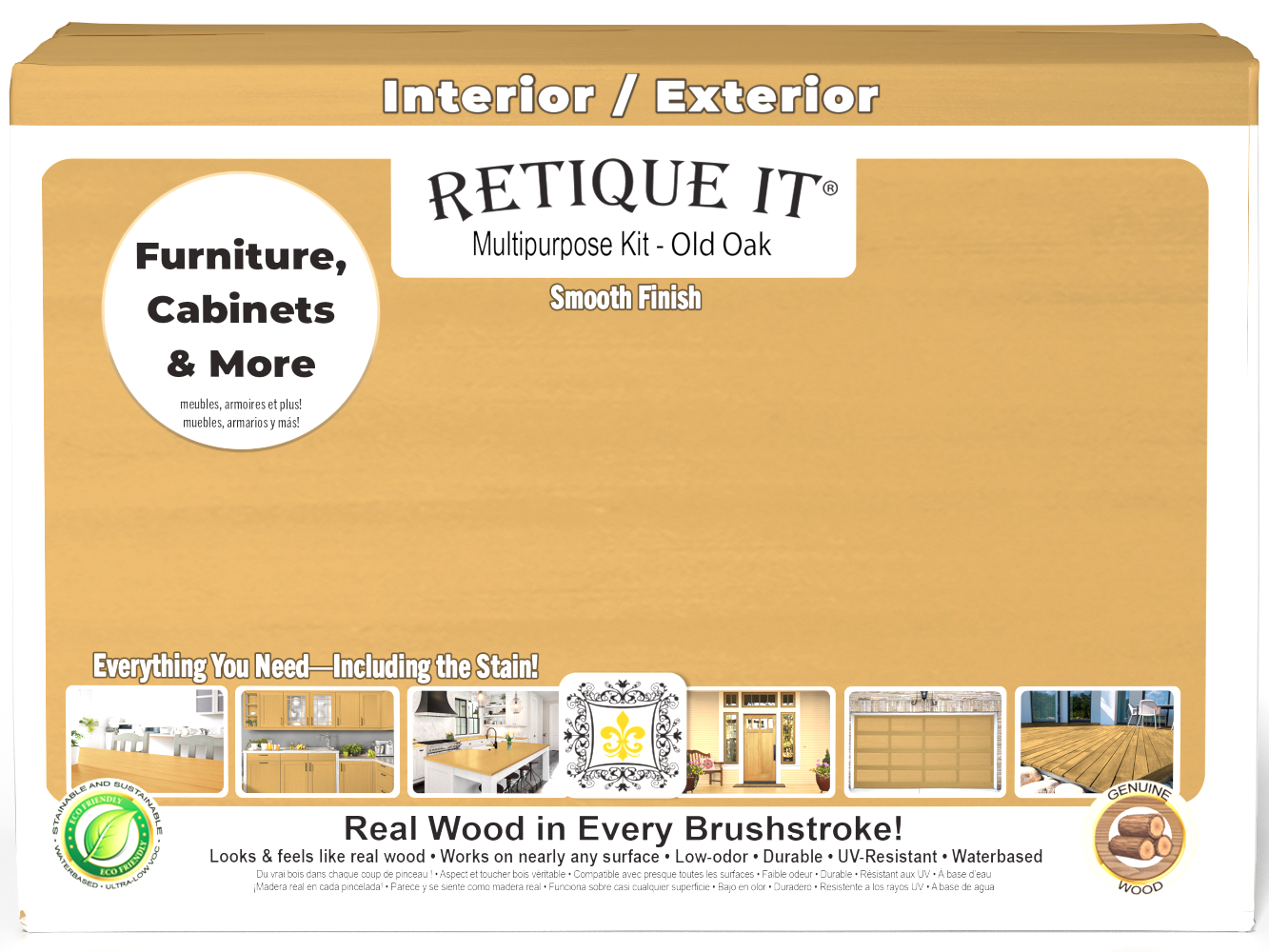Retique It® Multi-purpose Smooth Finish Kit (Large) in Old Oak for interior wood top coat with a matte finish, showing the product box.