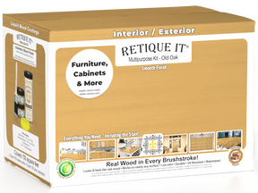 Retique It® Multi-purpose Smooth Finish Kit (Large) in Old Oak for exterior top coat, featuring a matte wood finish.